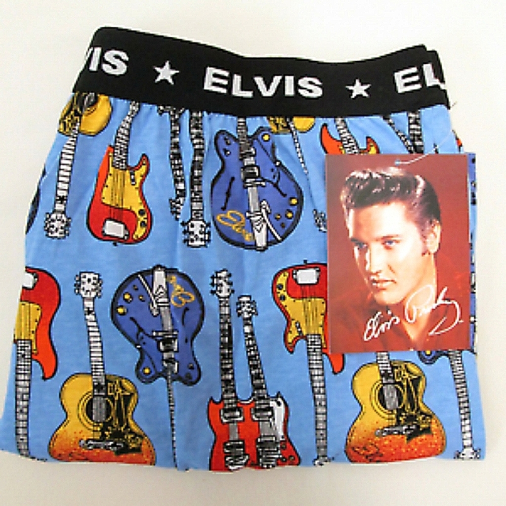 Men's Elvis Presley Cotton Boxer Shorts Underwear XL Blue Guitar New Intimo